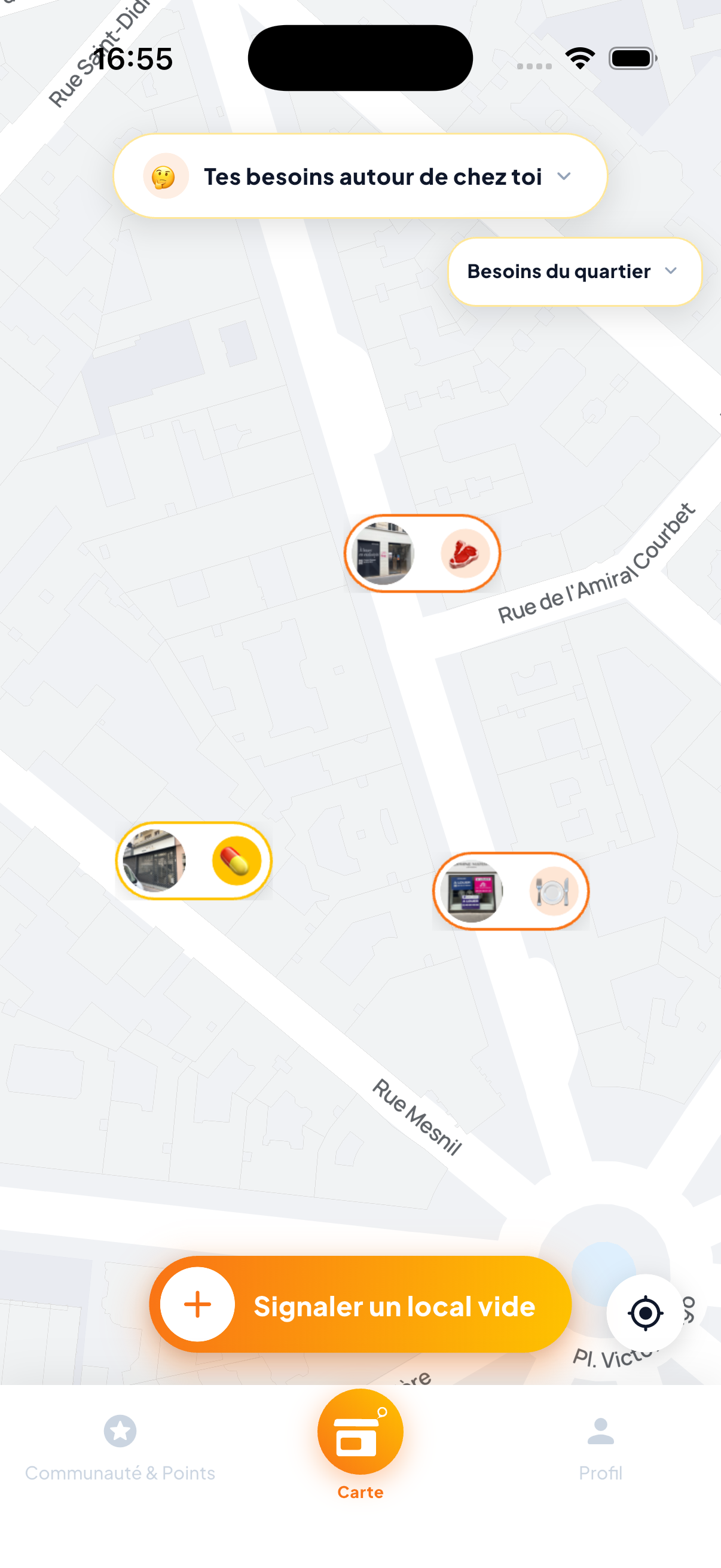 Application Localyser — carte des besoins du quartier